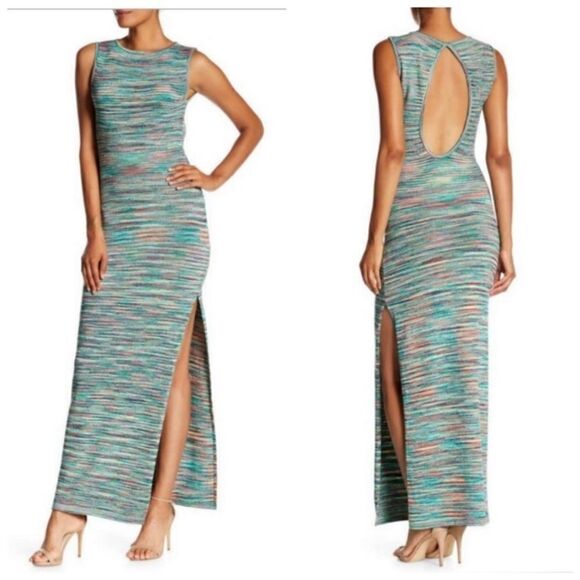 NWT Vertigo Knit Maxi Orange Pink Sweater Dress Bodycon Size L - Picture 3 of 11